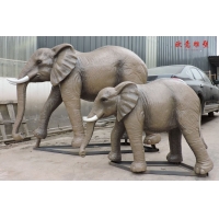 仿真大象 樹脂 玻璃鋼彩繪仿銅大象（母子象）