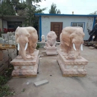 石雕動物 景區園林石大象加工 雕刻漢白玉石象一對