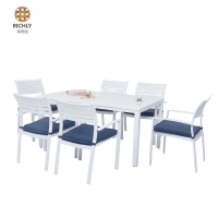 瑞奇麗戶外七件套金屬桌椅 北歐桌椅套裝 庭院咖啡廳組合桌椅