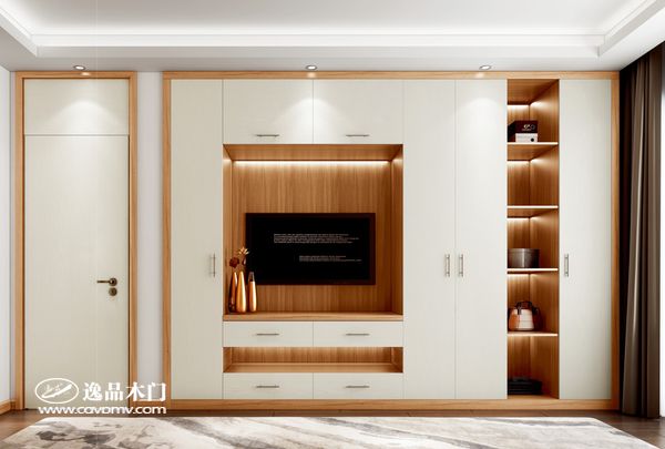 重庆逸品木门:2019新品电视背景墙展示 原木色系自然