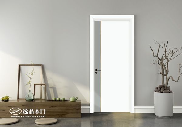 重庆逸品木门:白色现代轻奢木门 金属线条