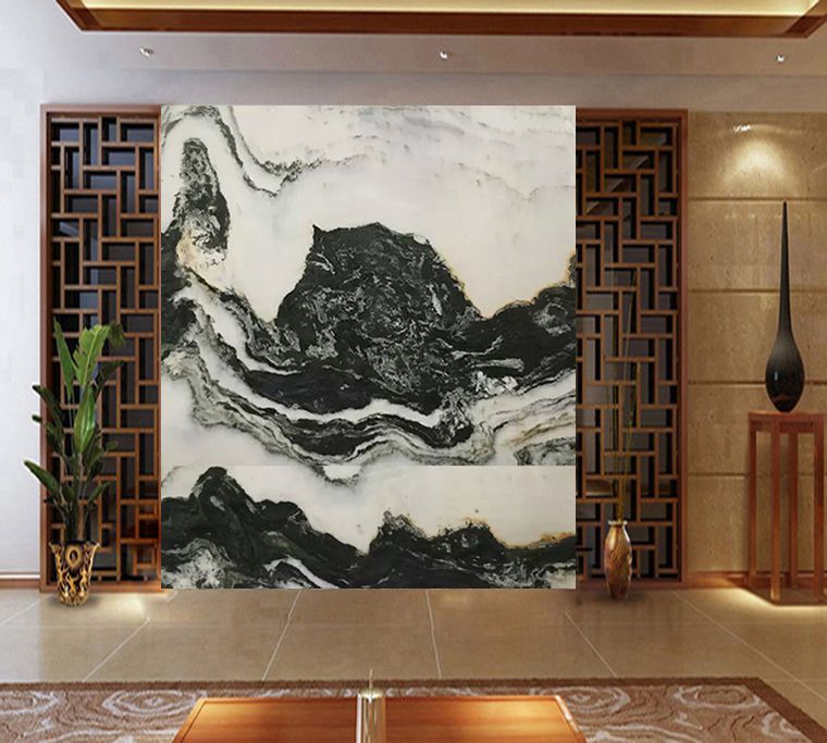 新中式别墅背景墙天然山水画大理石 天然山水纹石材客厅
