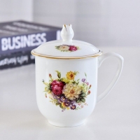  Creative gift bone china office cover cup ceramic gilt edged advertising commemorative cup printing and wholesale can add graphic logo